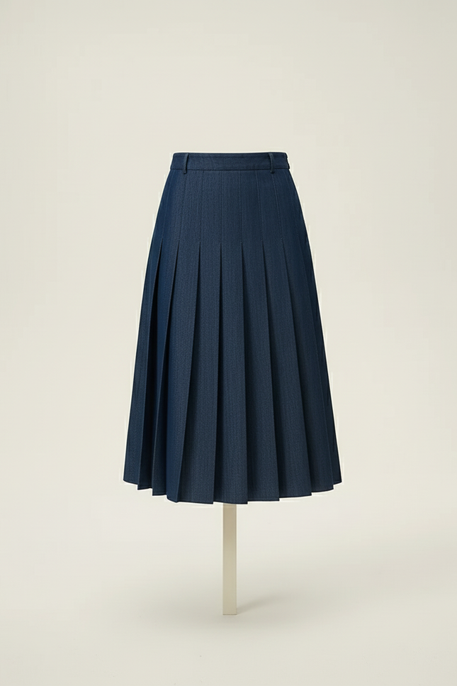 Jupe Midi Bleue Marine Plissée Élégante