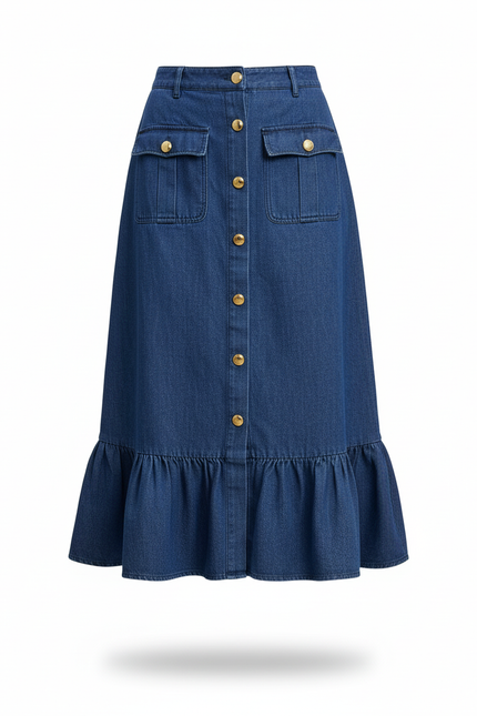 Jupe Jean Midi Boutonnée Devant