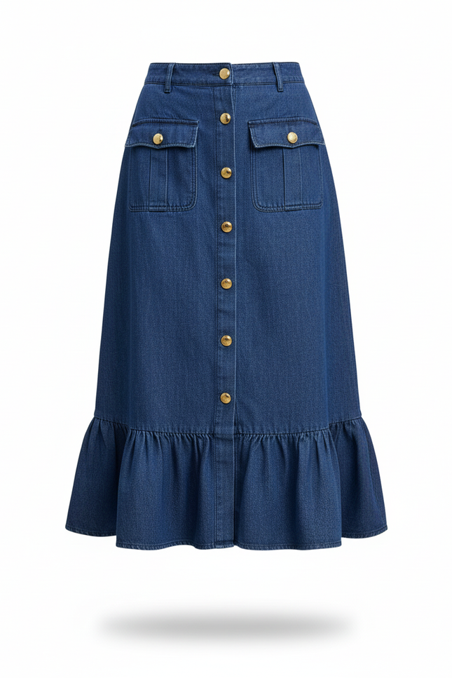 Jupe Jean Midi Boutonnée Devant