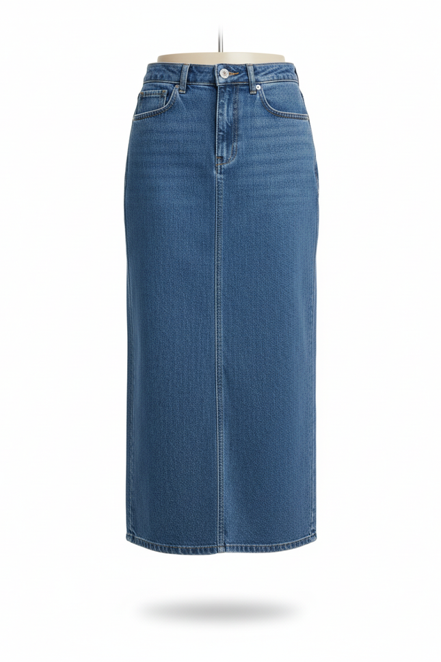 Jupe Midi Denim Taille Haute Décontractée