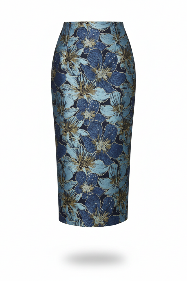 Jupe Midi Fleurie Dorée Chic