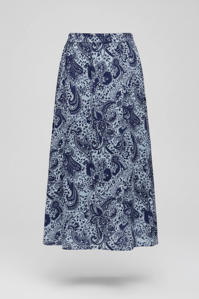 Jupe Midi Imprimé Cachemire Bleu Fluide
