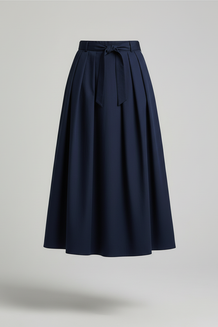 Jupe Midi Bleu Marine Plissée Chic