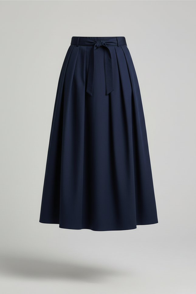 Jupe Midi Bleu Marine Plissée Chic