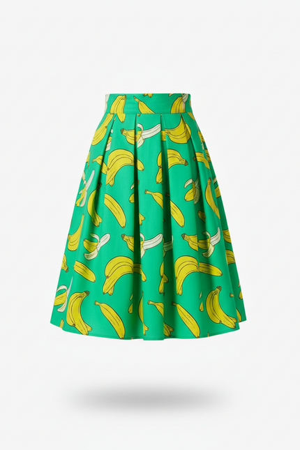 Jupe Midi Vert Bananes Plissée