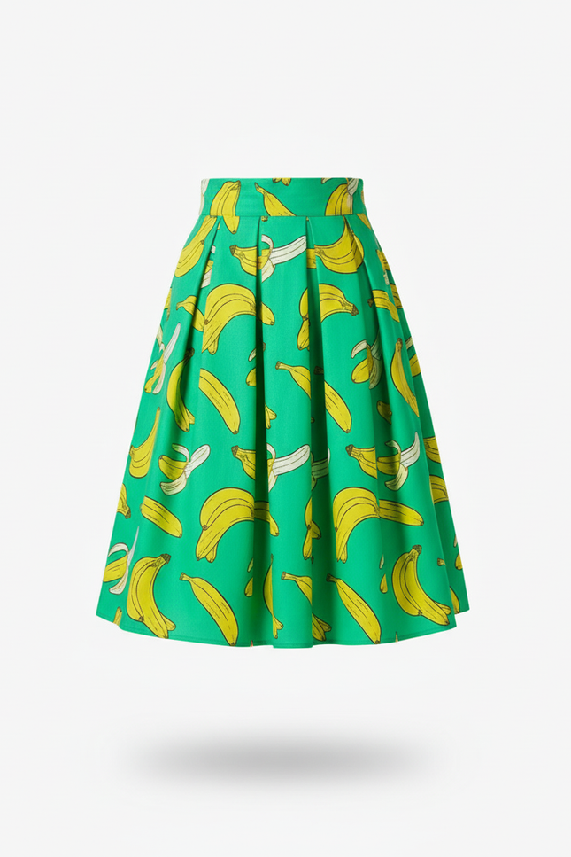 Jupe Midi Vert Bananes Plissée
