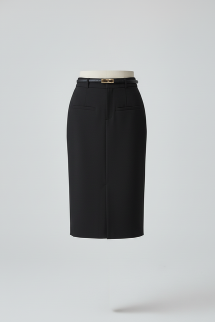 Jupe Midi Noire Taille Haute Élégante élancée