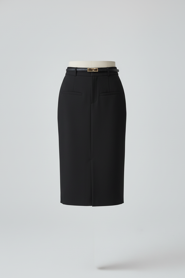 Jupe Midi Noire Taille Haute Élégante élancée