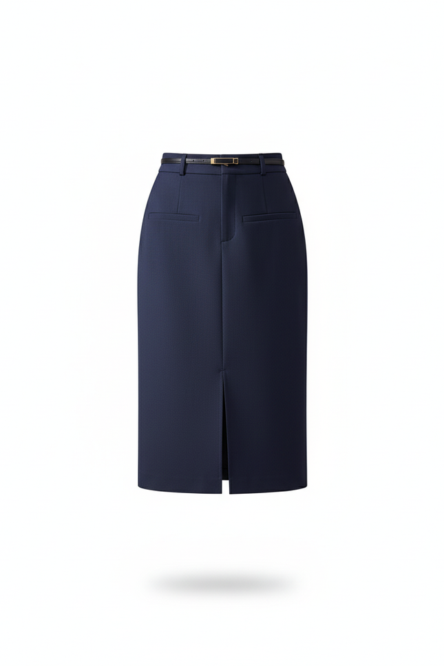 Jupe Midi Bleue Marine Fente Latérale Élégante