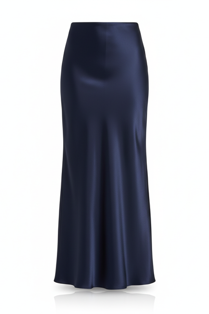 Jupe Midi Bleu Marine Satin Élégante