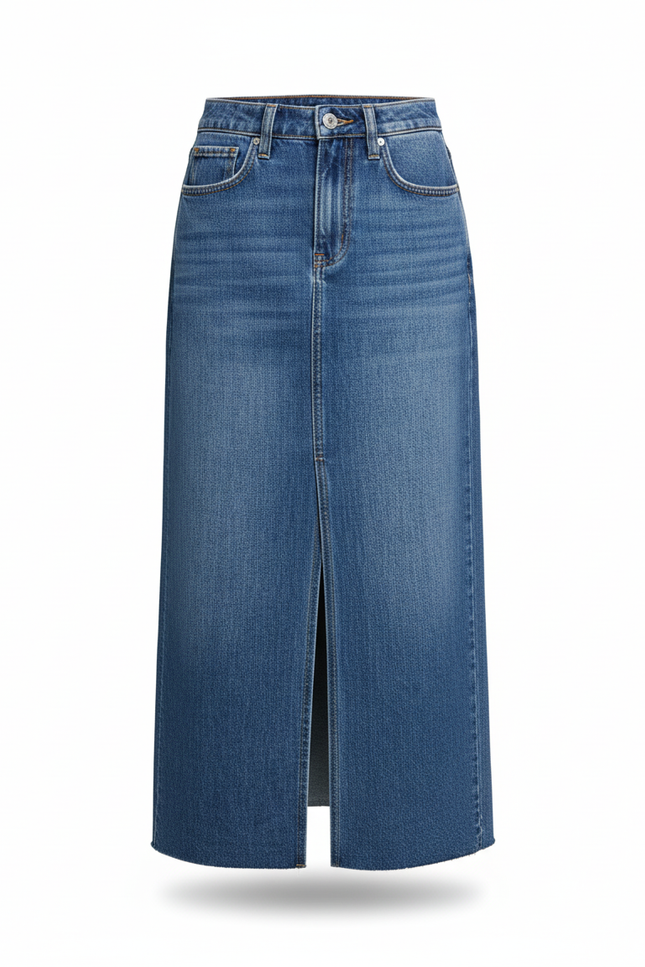 Jupe Midi Denim Bleu Fendue Chic
