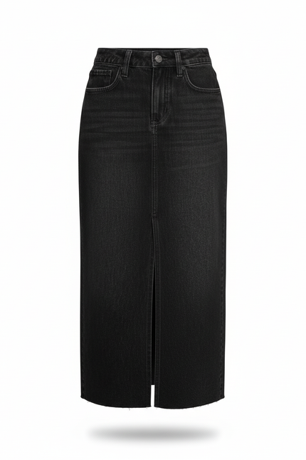 Jupe Midi Denim Noir Fendue Chic