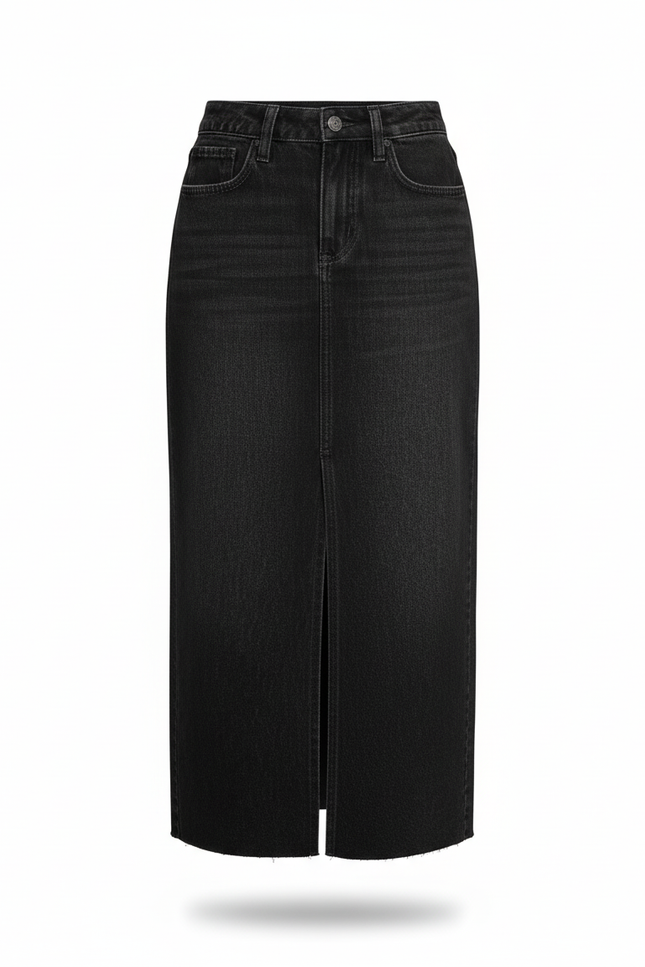 Jupe Midi Denim Noir Fendue Chic