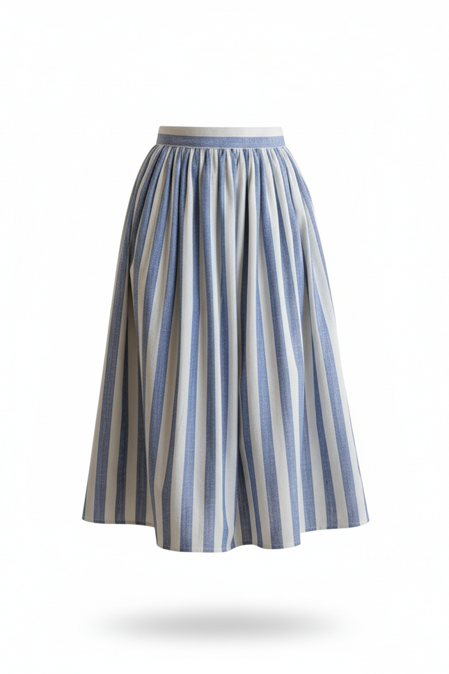 Jupe Midi Rayée Bleu Et Blanc