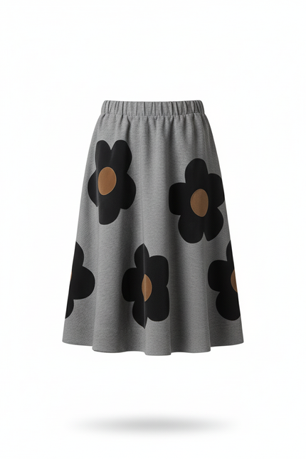 Jupe Midi Grise Fleurie Chic