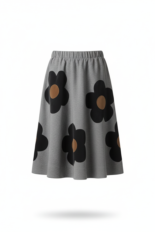 Jupe Midi Grise Fleurie Chic