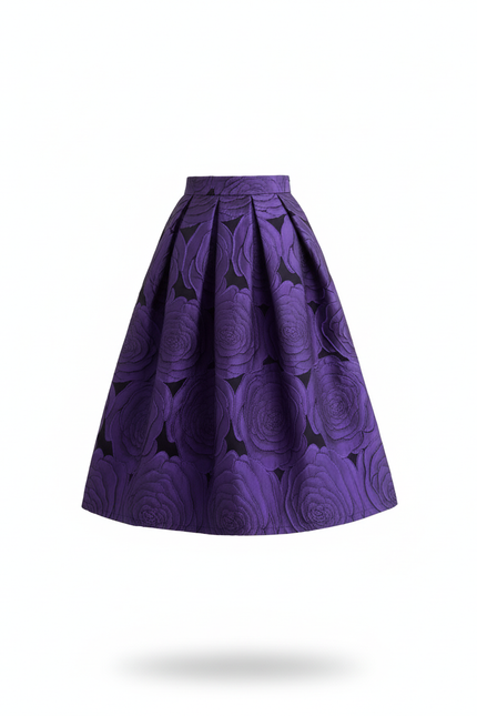 Jupe Midi Violet Motif Floral Élégante