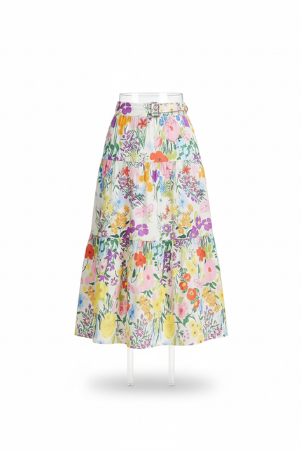 Jupe Midi Florale À Volants Élégante