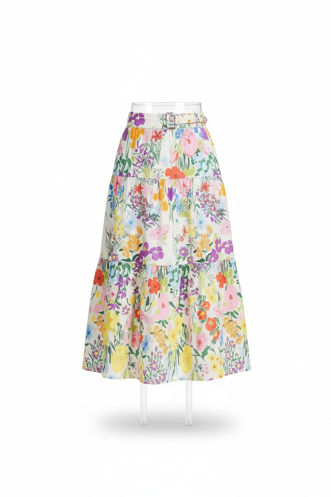 Jupe Midi Florale À Volants Élégante