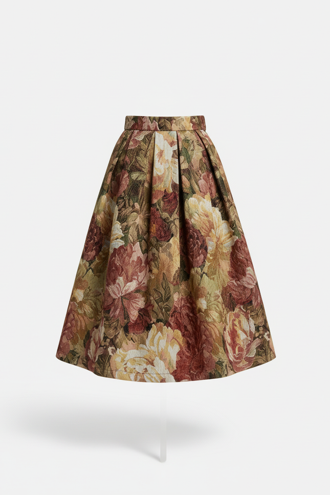 Jupe Midi Florale Texturée Élégante