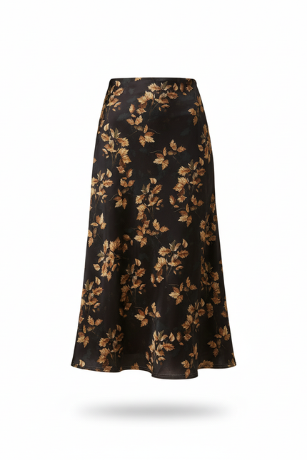 Jupe Midi Imprimé Feuilles Fluide Élégante