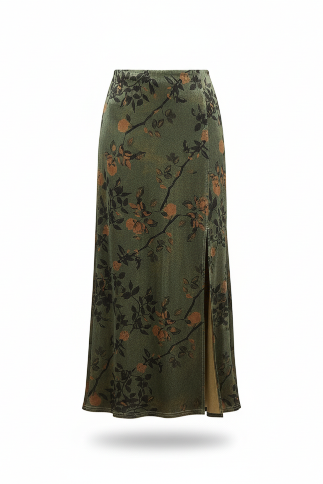 Jupe Midi Velours Fleuri Élégante