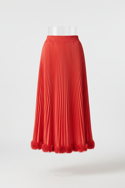 Jupe Midi Rouge Fleurie