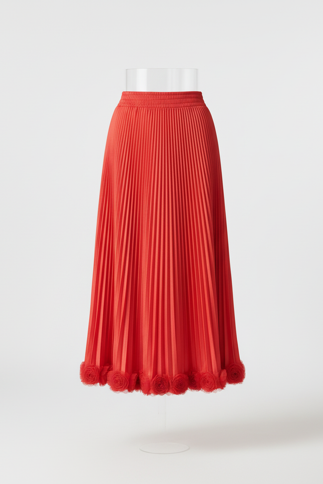Jupe Midi Rouge Fleurie