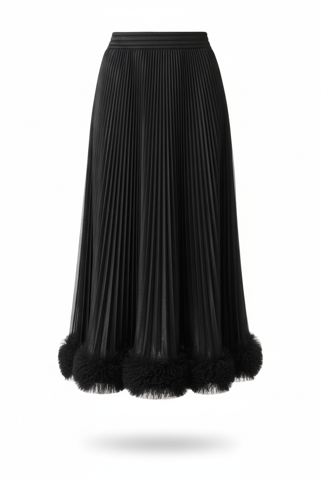 Jupe Midi Plissée Ourlet Fantaisie Élégante