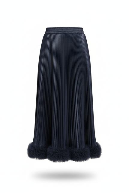 Jupe Plissée Midi Bleu Marine