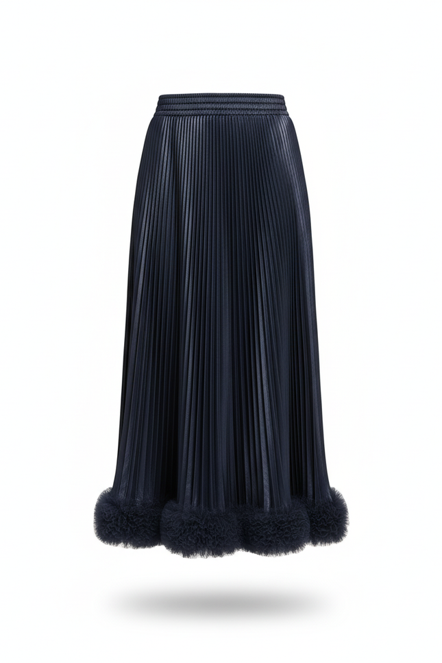 Jupe Plissée Midi Bleu Marine