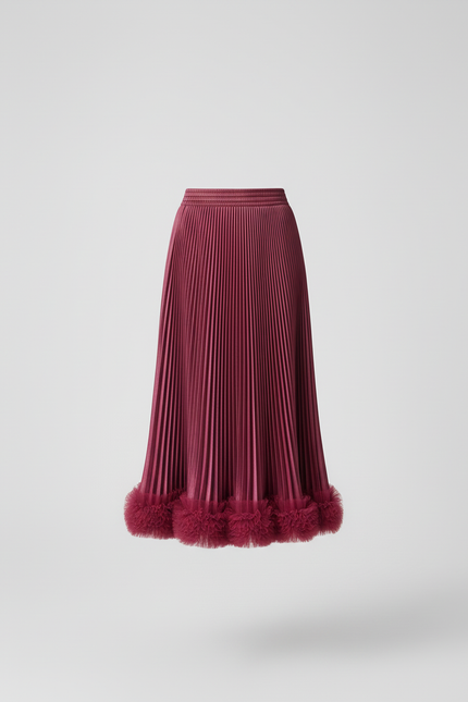 Jupe Plissée Midi Bordeaux