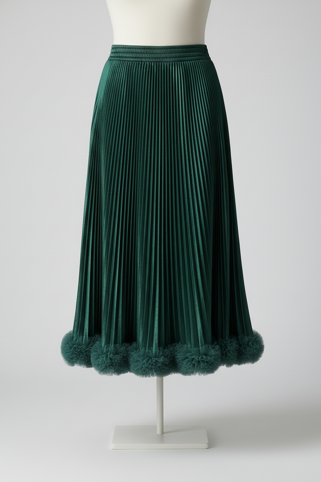 Jupe Plissée Midi Verte
