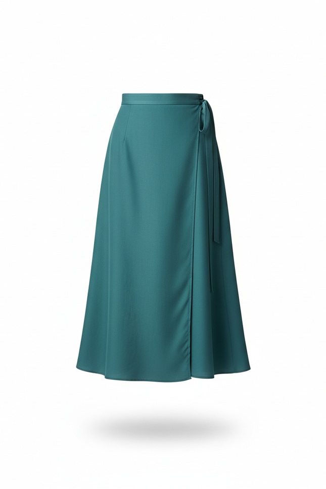 Jupe Midi Sarcelle Portefeuille Fluide