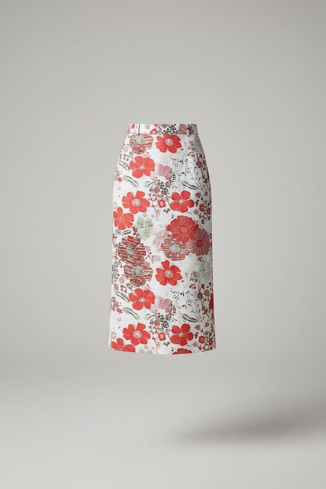 Jupe Midi Florale Droite Élégante