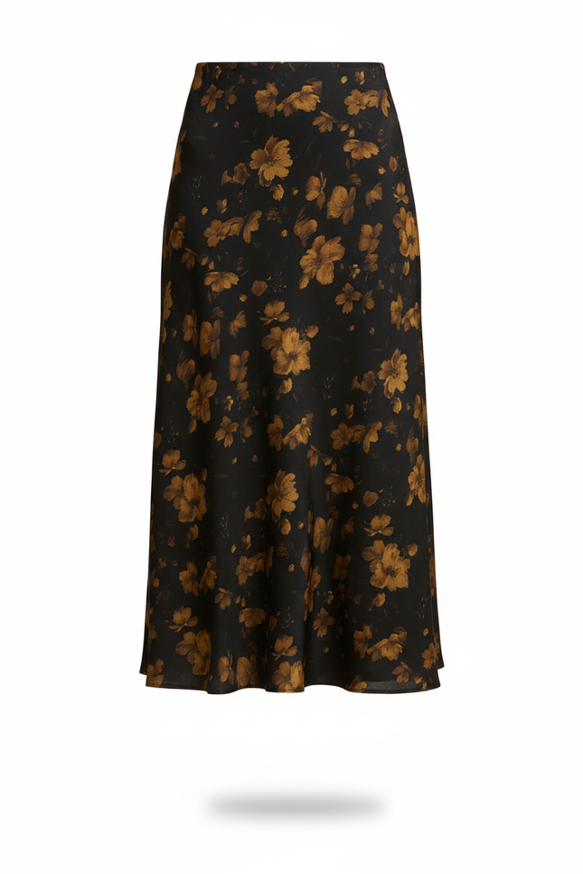 Jupe Midi Motif Floral Fluide Élégante
