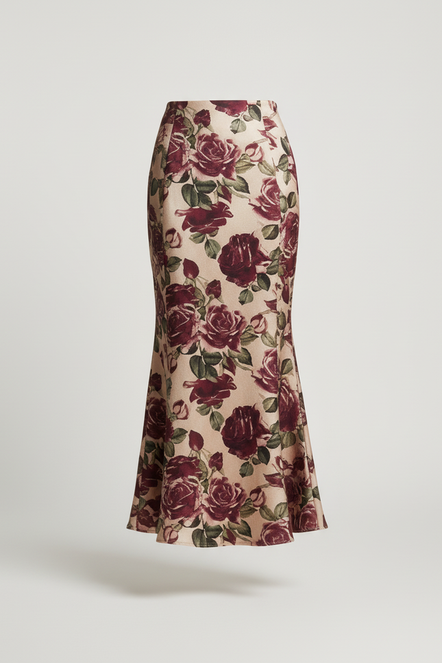 Jupe Midi Florale Coupe Sirène Élégante