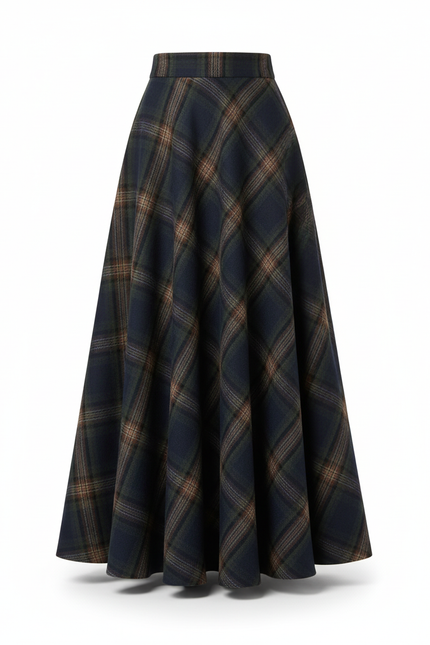 Jupe Midi Plaid Laine Chic
