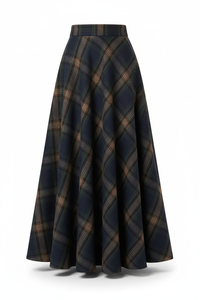 Jupe Midi Plaid Laine Chic