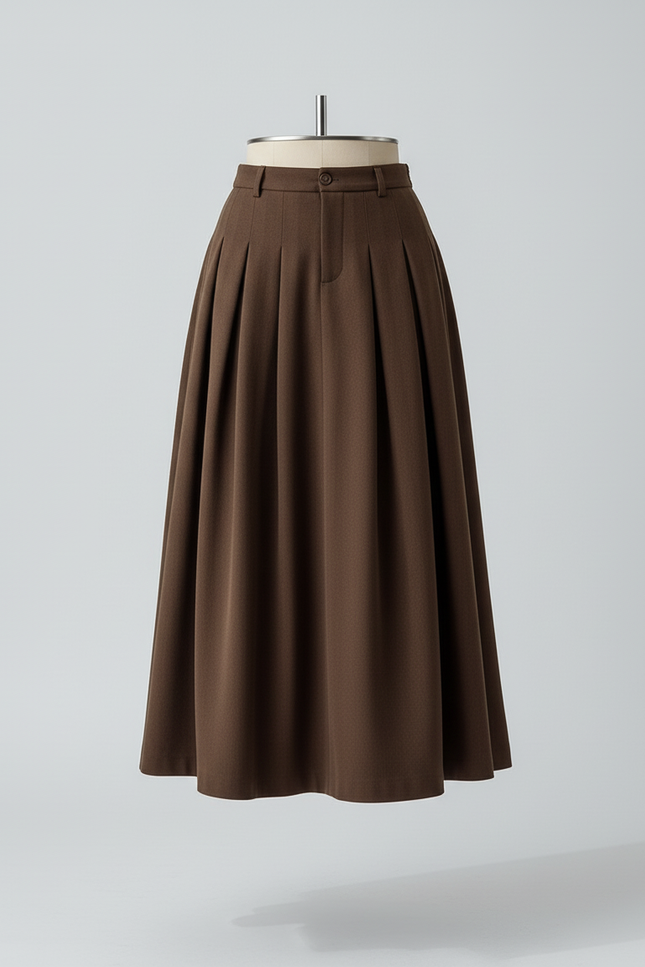 Jupe Midi Plissée Marron Élégante