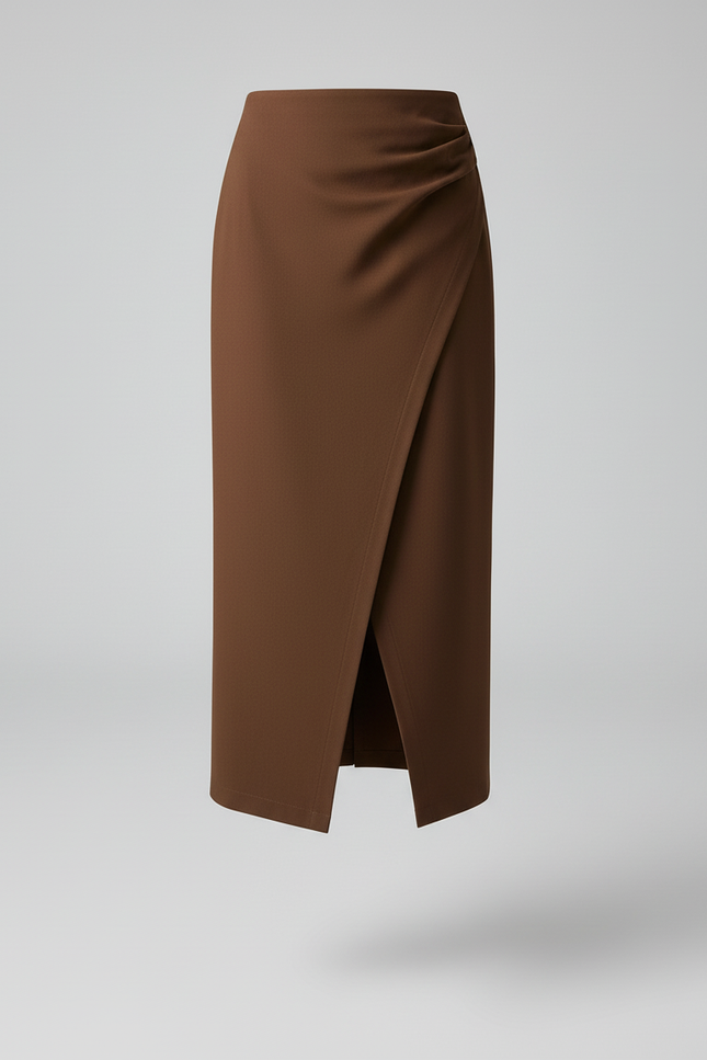 Jupe Midi Marron Portefeuille Élégante