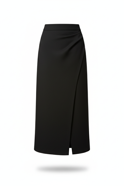 Jupe Midi Noire Portefeuille Élégante