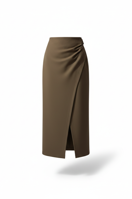 Jupe Midi Kaki Fendue Élégante