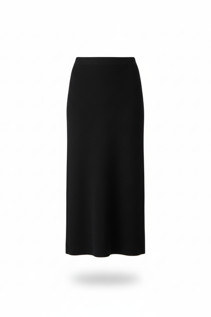 Jupe Midi Noire Côtelée Élégante