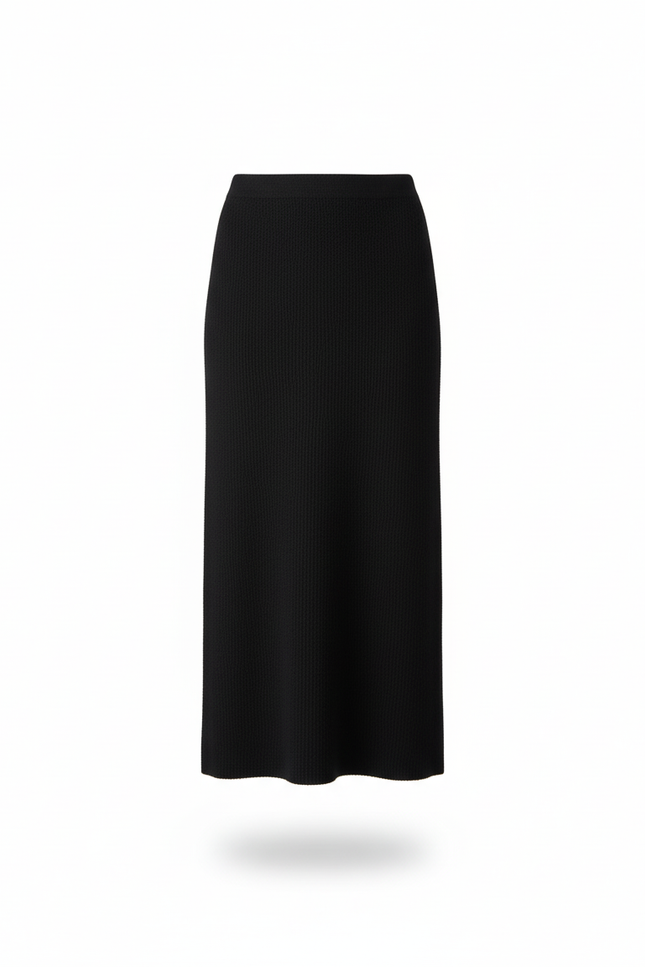 Jupe Midi Noire Côtelée Élégante