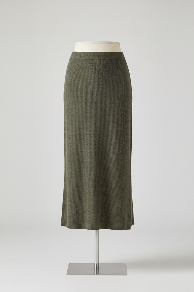 Jupe Midi Vert Côtelée Élégante