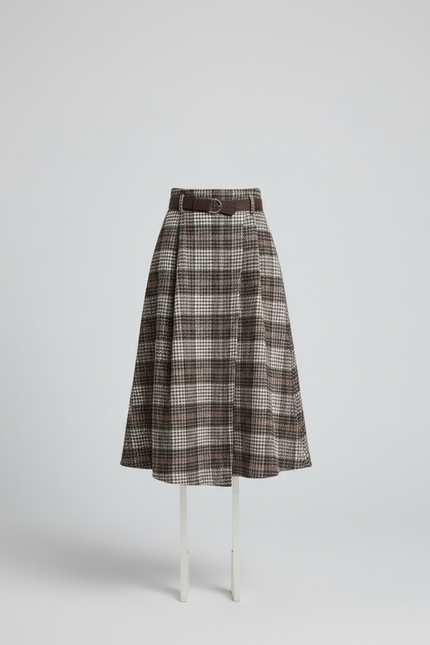 Jupe Midi Carreaux Laine Chic