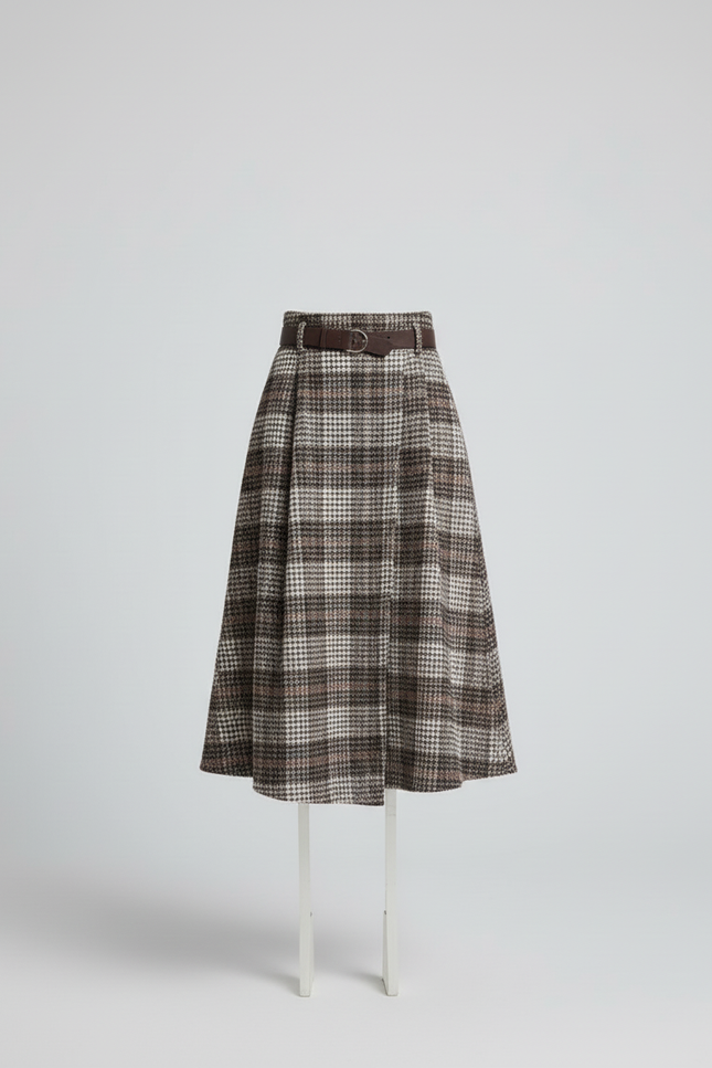 Jupe Midi Carreaux Laine Chic