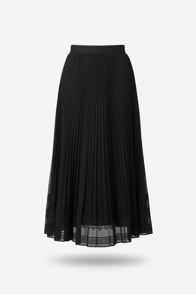 Jupe Midi Noire Plissée Élégante graphique