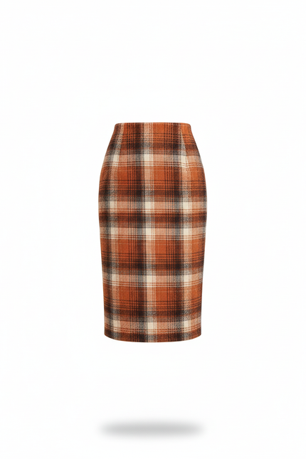 Jupe Midi Carreaux Laine Élégante classique